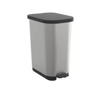 Rotho Ribo Poubelle avec couvercle et pédale, capacité de 25 à 40 litres, utilisation optimale du sac poubelle (argenté)