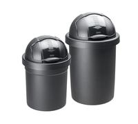 Rotho Roll Bob Lot de 2 poubelles rondes avec couvercle, sans BPA, noir, 10 l et 30 l