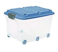 Rotho Roller 6 Boîte de rangement 57l avec couvercle et roues, Plastique (PP) sans BPA, bleu/transparent, 57l (59.5 x 40.0 x 37.0 cm)
