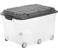 Rotho Roller 6 Boîte de rangement 57l avec couvercle et roulettes, Plastique (PP) sans BPA, transparent/anthracite, 57l (59.5 x 40.0 x 37.0 cm)