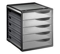 Rotho Spacemaker Boîte à Tiroirs / Boîte de Bureau à 5 Tiroirs, Plastique (Ps) sans BPA, Transparent / Noir, 33,5 X 28,5 X 32,0 cm