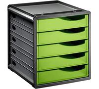 Rotho Spacemaker Boîte à Tiroirs / Boîte de Bureau à 5 Tiroirs, Plastique (Ps) sans BPA, Vert / Noir, 33,5 X 28,5 X 32,0 cm