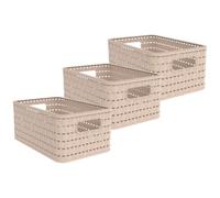 Rotho Swiss Design Country A5 Lot de 3 paniers de rangement en plastique aspect rotin avec poignées Empilable et stable - Boîte de rangement pour la maison, le bureau et la salle de bain - Vert forêt