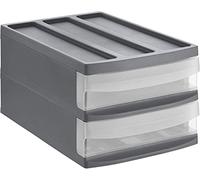 Rotho Systemix Boîte à Tiroirs avec 2 Tiroirs, Plastique (PP) sans BPA, Anthracite/Transparent, M Duo (39,5 X 25,5 X 20,3 cm)