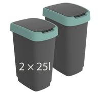 Rotho Twist Lot de 2 poubelles avec couvercle de 25 l - Poubelle de cuisine et centre de recyclage - Avec couvercle basculant et couvercle à charnière - Fine et peu encombrante - Facile à nettoyer