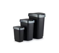 Rotho Twist - Lot de 3 poubelles avec couvercle à charnière - Sans BPA - Noir/argenté - 10 l, 25 l et 50 l