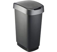 Rotho Poubelle Twist 50 l avec couvercle – plastique (PP) sans BPA, noir/argent