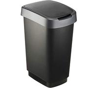 Rotho Poubelle Twist 25 l – Couvercle bascule/charnière, PP sans BPA, Noir/Argent