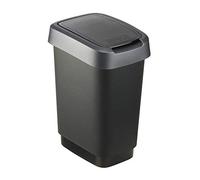 Rotho Twist Poubelle de 10l avec couvercle, peut être utilisée comme couvercle à bascule ou à charnière, Plastique (PP) sans BPA, noir/argent, 10l (24.8 x 18.1 x 33.0 cm)