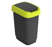 Rotho Twist - Poubelle swing - 10 l - Avec couvercle pivotant et rabattable - En plastique - Pour tri sélectif des déchets - Sans BPA - Noir/citron vert