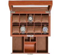 ROTHWELL Boîte à montres à 10 fentes avec tiroir Valet - Ecrins pour montres de luxe, doublure en microsuède ultra douce, porte-bijoux verrouillable avec dessus en verre (Brun/Marron)