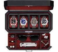 ROTHWELL Boîte à montres en cuir 4 emplacements tiroir valet - Présentoir verrouillable verre véritable - Bijoux homme femme