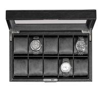 ROTHWELL Boîte à montres en cuir à 10 emplacements - Ecrins pour montres de luxe avec doublure en microsuède ultra douce, support verrouillable avec grand plateau en verre (Noir/Gris)