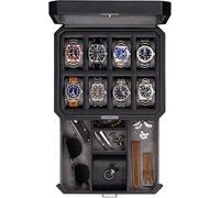 ROTHWELL Boîte à montres en cuir à 8 emplacements avec tiroir de valet - Présentoir de luxe pour bijoux, présentoir verrouillable, dessus en verre véritable - Boîte à montres pour homme et femme