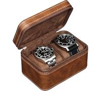 Rothwell Étui de voyage pour 2 montres pour hommes | Boîte de protection compacte en simili PU avec intérieur en micro-velours | Convient pour montres et smartwatches jusqu'à 55 mm (Marron/Tan)