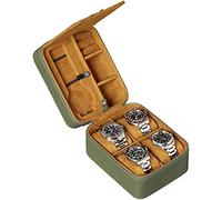 ROTHWELL Étui de voyage pour 5 montres, Ecrins pour montres - Protection robuste et portable avec fermeture éclair - S'adapte à toutes les montres jusqu'à 50 mm (Vert/Beige)