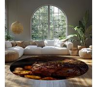 Rôti Steak Nourriture Photo Rond Porche Tapis Antidérapant Support Adapté aux Animaux de Compagnie Lavable en Machine Cercle à Poils Courts Tapis de Sol d’Automne pour la Cuisine Dîner Petit 200cm