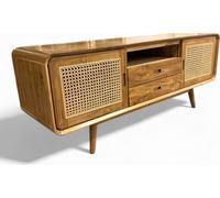 Rotin Banc TV - Meuble TV Lowboard - Avec deux tiroirs et trois étagères - Teck massif - 60x150x45 cm