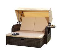 Rotin chaise longue de toit en rotin Marron Corbeille de plage soleil Lit soleil Chaise longue relax