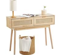Rotin Console - Table d'entrée avec 2 tiroirs - Table décorative avec portes coulissantes - Aspect naturel pour l'entrée