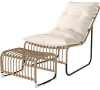 Rotin Fauteuil relax avec repose-pieds résistant aux UV Fauteuil de jardin avec coussins Bandes Outdoor Rattanstuhl Chaise de jardin pour jardin, balcon, terrasse Bois naturel Aosom