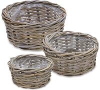 Rotin jardinière en set de 3 - env. Ø 21 / 26 / 30 cm - panier à plantes rond en osier