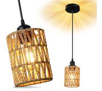 Rotin Lampe suspendue Table à manger 1 flamme Vintage Lampe à suspendre Plafonnier Boho Lampe suspendue Table à manger Plafonnier E27, Ø30cm, H120cm, Blanc chaud