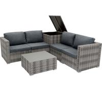 Rotin Modulaire Meuble de Jardin Ensemble de 6 Canapés Gris avec Coussins, Table Basse