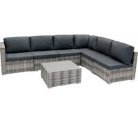 Rotin Modulaire Meuble de Jardin Ensemble de Canapé 7 pièces en Gris avec Coussins, Table Basse