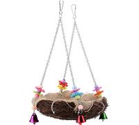 Rotin Nest Bird Hanging Toy avec cloches se balançant perchoir cage hamac (L)