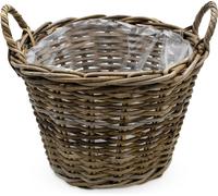 Rotin Panier à fleurs avec film plastique - 35 cm - osier rond avec anses