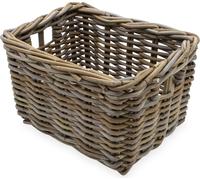 Rotin Panier de rangement rectangulaire shabby gris - 34 x 24 cm - Panier étagère en osier tressé avec poignées