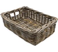 Rotin Panier de rangement rectangulaire shabby gris - 45 x 36 cm - Panier étagère en osier tressé avec poignées