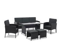 Juskys Salon de Jardin en rotin synthétique Turin - Ensemble 6 pièces - 7 Personnes - Meubles d'extérieur avec fauteuils, Table & Coussins - Noir