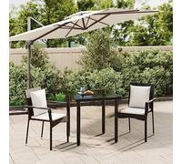 Rotin tressé imperméable design élégant ensemble 3 pièces noir 80 cm | Ensemble à manger de jardin avec coussins 3 pcs Noir, salon extérieur en résine tressée, table en verre trempé, chaise