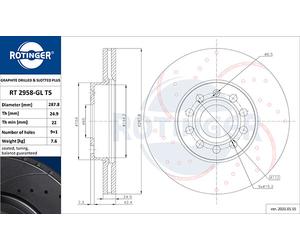 ROTINGER 2X Disque De Frein Avant Ø288 Mm Perforé Ventilé Pour VW Golf V 1K1 1.4