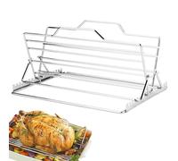 Rôtissoire à poulet : cadre en acier inoxydable, support à nervures coudées, compatible avec le barbecue au four, système d'égouttement du jus, support de poulet cuit au four pour une cuisson uniforme