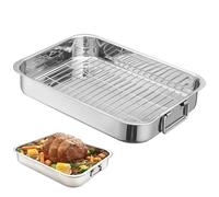 Rôtissoire avec grille en acier inoxydable, antiadhésive, lasagne profonde, rectangulaire, dinde avec poignées robustes, facile à nettoyer, 16, 5x12, 6x2, 6