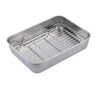 Rôtissoire avec grille, rôtissoire robuste en acier inoxydable avec grille de refroidissement pour dindes, poulet, jambons et côtes levées, rôti de 10, 2 x 7, 9 x 2, 0 pouces