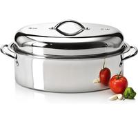 Rôtissoire Ovale en Acier Inoxydable avec Grille et Couvercle pour cuiseur Vapeur, 3 Tailles pour la Cuisson au Four, Parfaite pour Griller la Dinde et Le Poulet à la Maison ou, Argent