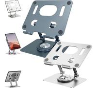 Rotiva Rotating Stand for Laptop, with 360 Rotating Base, Ergonimic Foldable Laptops Riser, Folding Hollow Cooling Aluminum Alloy Desktop Tablet Holder for Desk (Gray + Silver)