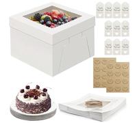 ROTKUSZ 10 Pièces Boîtes à Gâteau avec Planche à Gâteau, Boîte à Gâteau en Carton avec Fenêtre de Visualisation Blanche, Boite Transport Gateau pour Biscuits, Beignets, Desserts