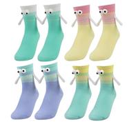 ROTKUSZ 4 Paires Chaussettes Magnétiques avec Mains 36-43, Hand in Hand Friendship Socks, Douces, Confortables et Douces pour la Peau, Cadeau Amusant pour Hommes Femmes Amoureux Amis (Multicolores)