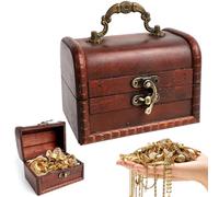 ROTKUSZ Coffre en Bois, Vintage Tresor Boite Bois, 12 * 8.5 * 8.5cm, Petit Coffre en Boiserie Bijoux pour Anniversaire, Petit Coffres Tresor Vintage Pirate pour le Rangement et la Décoration