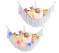 ROTKUSZ Hamac de Rangement pour Jouets avec lumières LED, Filet Rangement Peluche Chambre Enfant, range peluche，Organisateur Suspendu pour Chambre d'enfant pour Peluches