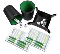 ROTKUSZ Jeux de Dés Set, 2 Leather Dice Cup, avec 10 Dés et 2 Cahiers 100 Feuilles de Marque, 1 Cuir PU Plateau de des Pliable, pour Yahtzee des de Jeux, pour Jeux De Voyage Adultes
