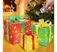 ROTKUSZ Lot de 3 Boîtes à Cadeaux à LED, Boîtes à Cadeaux Lumineuse de Noël, Amovible avec Télécommande LED Décoration Lumière Boîtes Cadeaux, 8 Modes Télécommande, Décoration de Noël (Modèle 1)