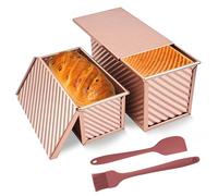 ROTKUSZ Lot de 4 moules à pain grillé avec couvercle - En aluminium et acier inoxydable - 550 g - Doré rose - Anti-adhésif - Pour pâtisseries, pains, tartes, tartes - Or rose