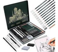 ROTKUSZ Set de Dessin au Fusain, Crayon de Dessin Professionnel, avec Crayon Graphite, Crayons Fusain et Accessoire, Fournitures de Art pour Croquis, pour Débutants, Artistes, Ėtudiants