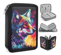 ROTKUSZ Trousse à 3 Compartiments, Trousse à Crayons Grande Capacité avec Fermeture, Motif Loup, Trousse Scolaire Enfants avec Plusieurs Compartiment, pour Enfants, Garçons, Filles, Adolescentes